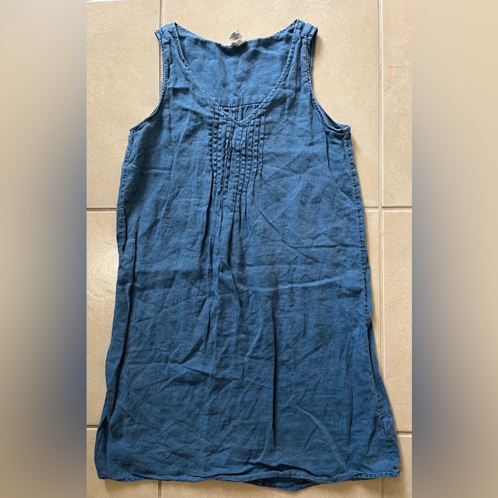 Artisan Ny Women’s Linen Sundress Blue Lightweight Sleeveless Short Size Small